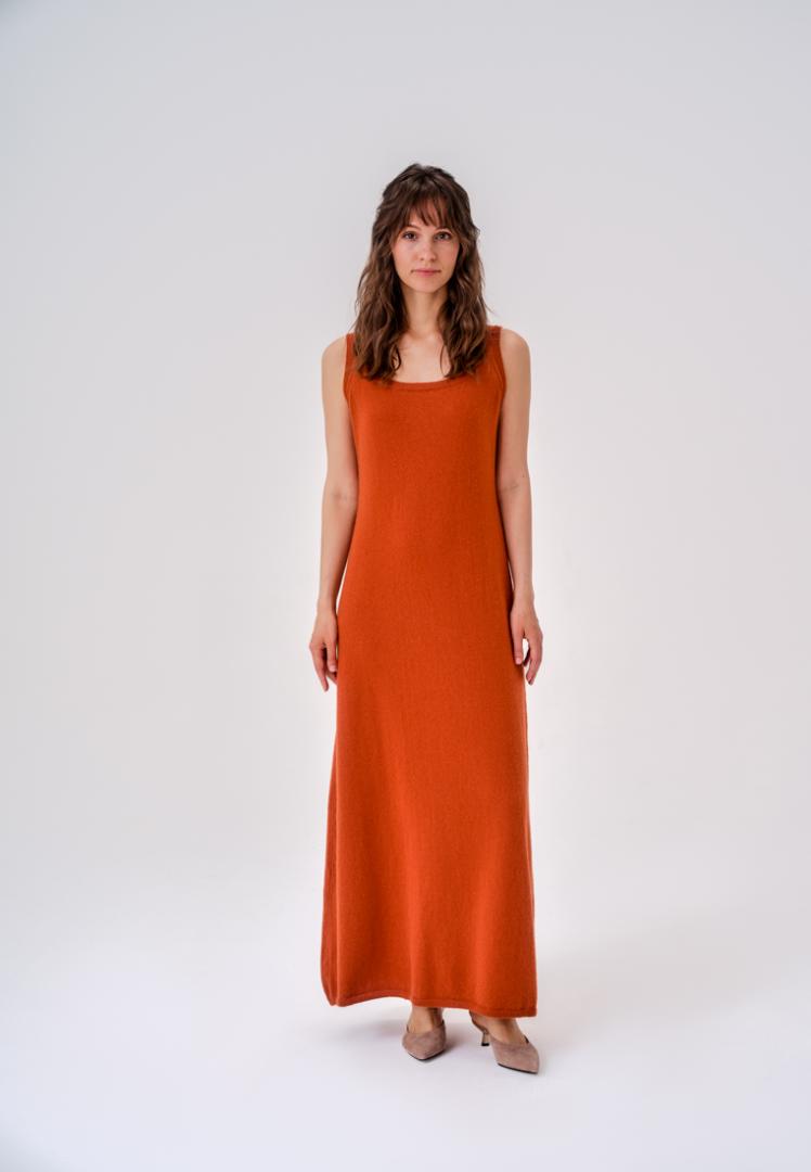 Платье-майка из органического кашемира "Терракотовый Закат"