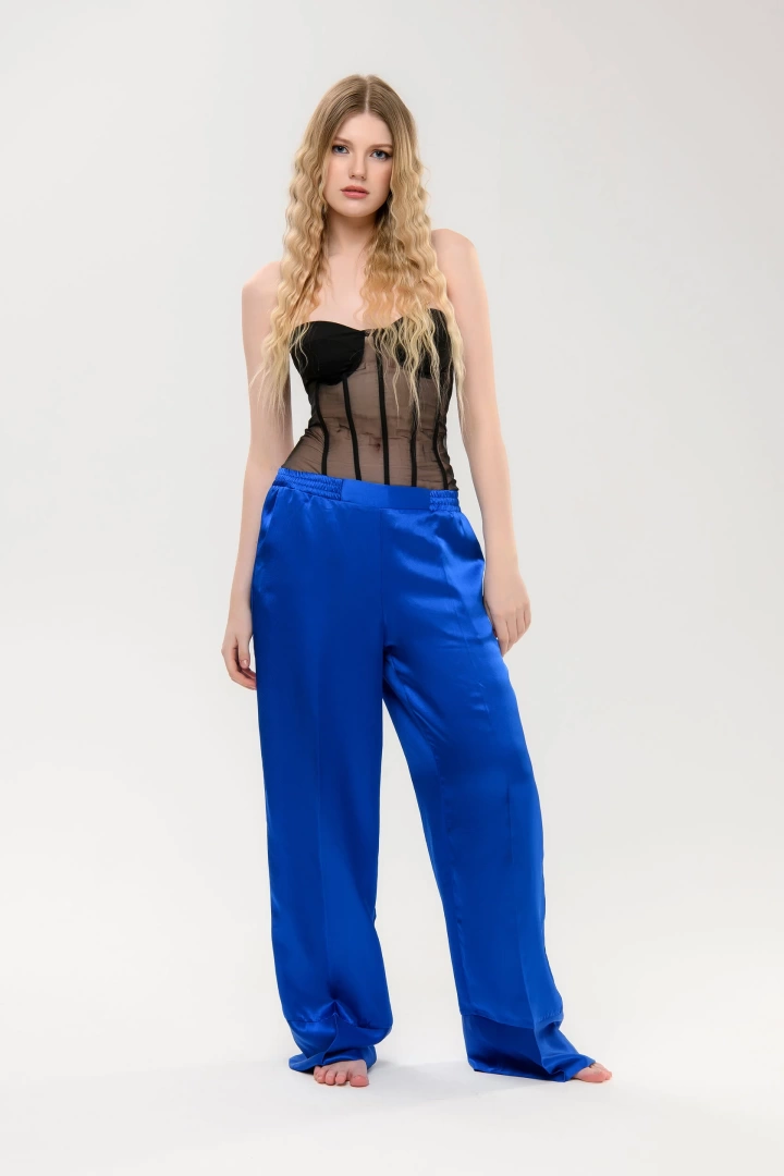 Синие атласные брюки