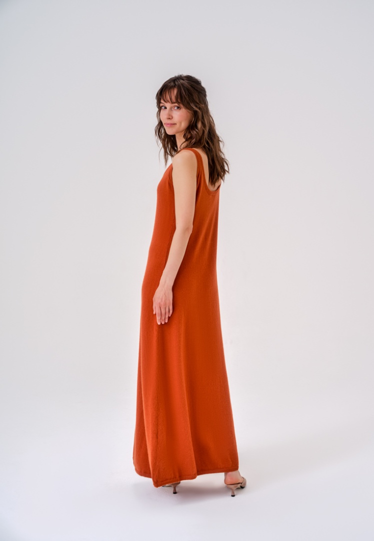 Платье-майка из органического кашемира "Терракотовый Закат"
