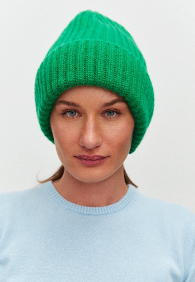 Шапка бини из кашемира "Майская Зелень"