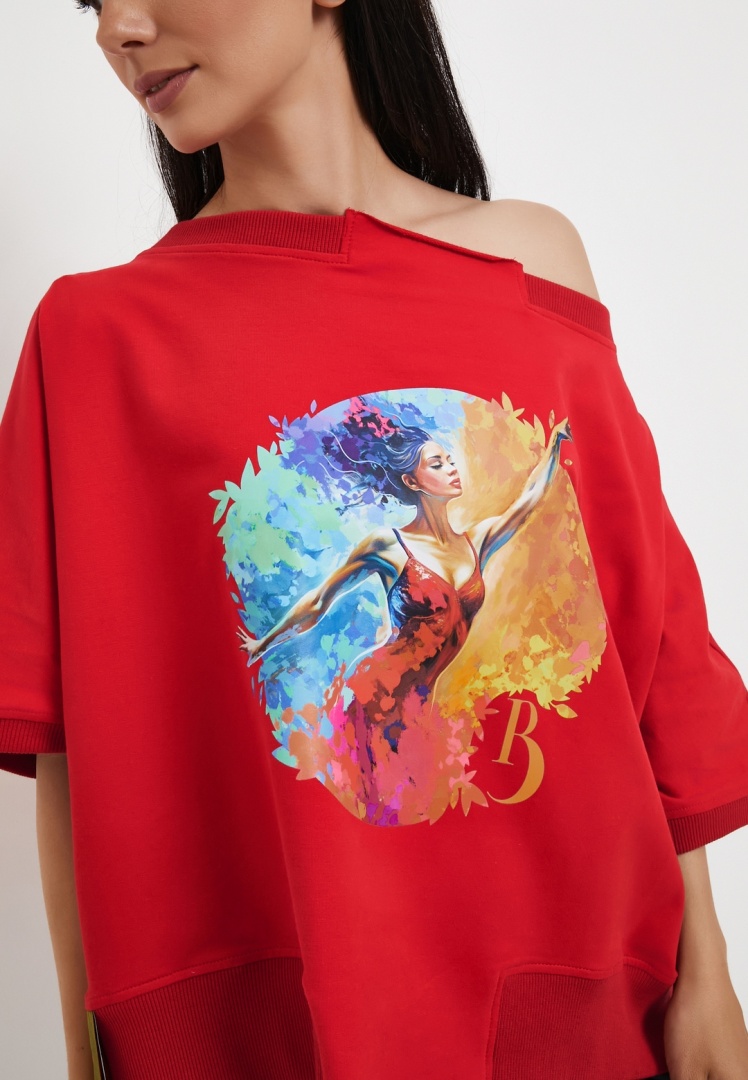 Футболка  Летучая мышь красная с принтом