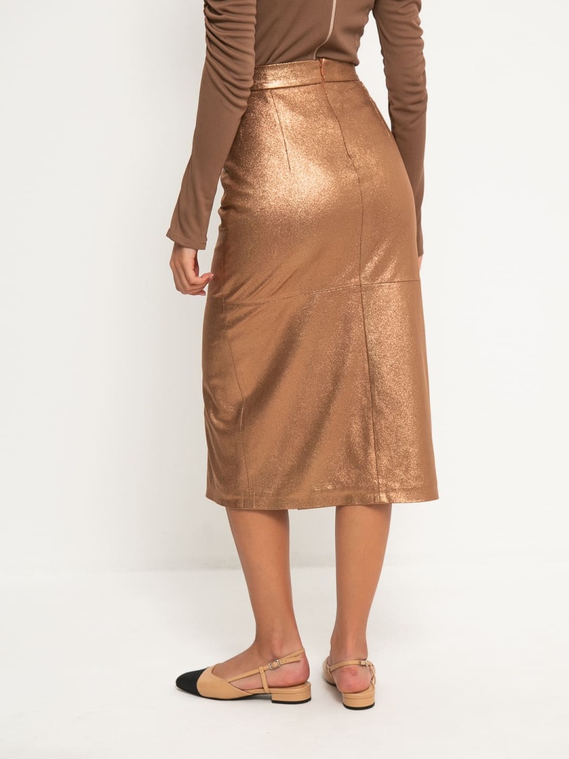 Юбка с разрезом, Коричневый, XS