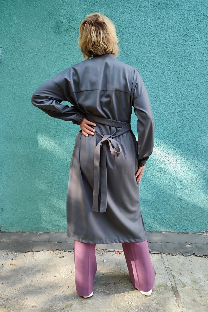 Платье - рубашка из графитовой смесовой ткани